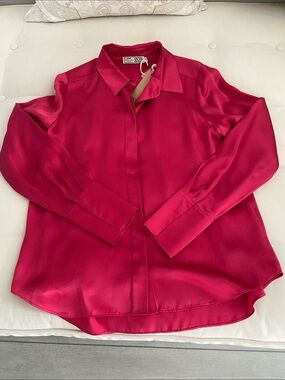 Fuschia Silk Button-Down Blouse by Go Silk